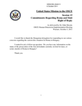 Commitments Regarding Roma and Sinti- Right of Reply