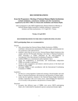 Supplementary Human Dimension Meeting on National Human Rights Institutions (ombudsinstitutions, commissions, institutes and other mechanisms): Recommendations from the Preparatory Meeting of NHRIs