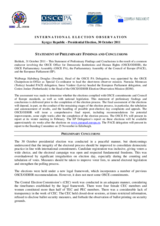 Kyrgyzstan, Presidential Election, 30 October 2011: Statement of preliminary findings and conclusions