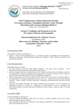 Session 1, Recommendations by Dr. Mattia F. Ferrero, Observatory for Religious Tolerance and Freedom