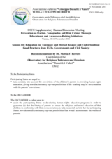 Session 3, Recommendations by Dr. Mattia F. Ferrero, Observatory for Religious Tolerance and Freedom