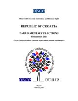 Croatia, Parliamentary Elections, 4 December 2011: Final Report