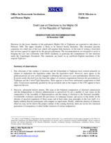Tajikistan, Draft Law on Elections to the Majlisi Oli: Observations and Recommendations, 1999