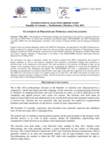 Armenia, Parliamentary Election, 6 May 2012: Statement of Preliminary Findings and Conclusions