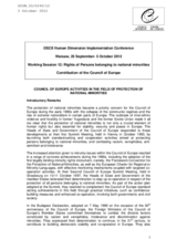 Council of Europe Activities in the Field of Protection of National Minorities