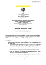 The Greek Minority in Turkey- Recommendations to OSCE / ODIHR
