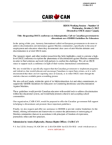 Requesting OSCE conference on Islamophobia; Call on Canadian government to disseminate new ODIHR Guidelines for Educators