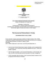 The Ecumenical Patriarchate in Turkey:  Recommendations to OSCE / ODIHR