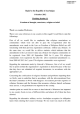 Reply by the Republic of Azerbaijan