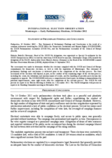Montenegro, Early Parliamentary Elections, 14 October 2012: Statement of Preliminary Findings and Conclusions