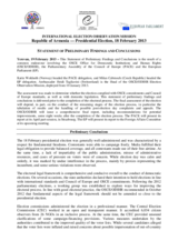 Armenia, Presidential Election, 18 February 2013: Statement of Preliminary Findings and Conclusions