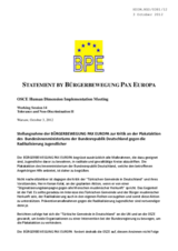 Position of BPE (Buergerbewegung Pax Europa) On Criticism of the German Interior Ministry's Poster Campaign Against the Radicalization of Young People