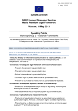 European Union Speaking Points, Working Group 2 &ndash; National Frameworks