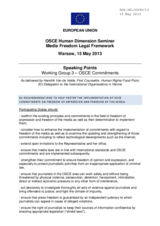 European Union Speaking Points, Working Group 3 - Implementation