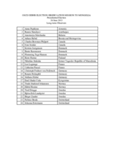 Mongolia, Presidential Election, 26 June 2013: List of Long-Term Observers
