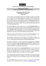 Albania, Parliamentary Elections, 23 June 2013: Information Sheet for Short-Term Observers