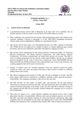 Mongolia, Presidential Election, 26 June 2013: Interim Report