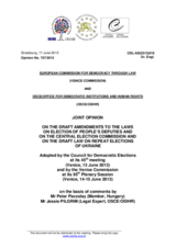 Ukraine, Joint Opinion on the Draft Amendments to the Laws  on Election of People’s Deputies and  on the Central Election Commission and on the Draft Law on Repeat Elections, 17 June 2013 