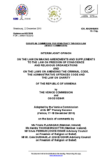 Interim Joint Opinion on the Law on Making Amendments and Supplements to the Law on Freedom of Conscience and Religious Organizations and on the Laws on Amending the Criminal Code, the Administrative Offences Code and the Law on Charity of Armenia