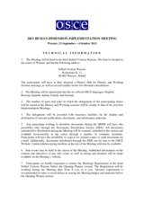 Human Dimension Implementation Meeting 2013, 23 September 2013 - 4 October 2013: Technical Information