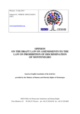 Montenegro, Opinion on the Draft Law on Amendments to the Law on Prohibition of Discrimination, 31 July 2013