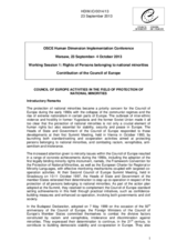 Council of Europe Activities in the Field of Protection of National Minorities