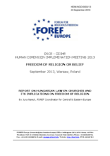 Report on Hungarian Law on Churches and its Implications on Freedom of Religion
