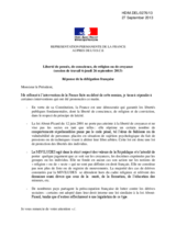 Reply of the French delegation - Freedom of thought, conscience, religion or belief (working session 6)