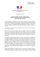Intervention of the French delegation - Freedom of thought, conscience, religion or belief (Working Session 6)
