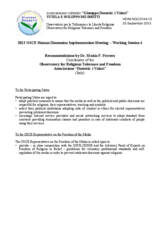 Recommendations by Dr. Mattia F. Ferrero, Coordinator of the Observatory for Religious Tolerance and Freedom Associazione &ldquo;Dossetti: i Valori&rdquo; (Italy)