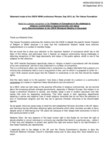 Need for a greater recognition of the Freedom of Conscience in the challenge to religious communities to legal personality and status and a Recommendation to the OSCE Ministerial Meeting in December