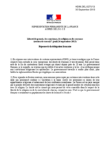 Reply of France - Freedom of thought, conscience, religion or belief (working session 7)