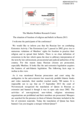 The situation of freedom of religion and beliefs in Russia 2013