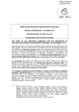 Contribution of the Council of Europe for the Working Session 15: Rule of Law II. The work of the European Committee for the prevention of torture and inhuman or degrading treatment or punishment (CPT)