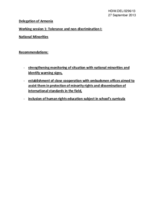 Recommendations of Armenia under Working session 1: Tolerance and non-discrimination I -
National Minorities