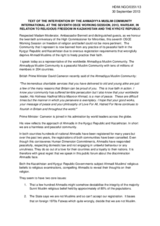 The Intervention by the Ahmadiyya Muslim Community International in relation to religious freedom in Kazakhstan and the Kyrgyz Republic