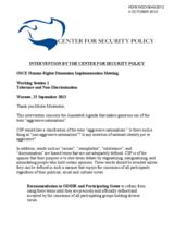 Intervention by the Center for Security Policy under Working Session 1