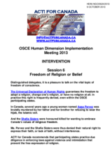 Intervention on Freedom of Religion