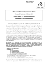 Contribution of the Council of Europe for the Working Session 11-Democratic Institutions. Enhancing participation of people with disabilities in political and public life