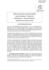Contribution of the Council of Europe for the Working Session 11-Democratic Institutions. Local and Regional Democracy
