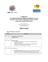 OSCE Conference for National Human Rights Institutions (ombuds institutions, human rights commissions, institutes and other mechanisms) in the OSCE area: Draft Agenda