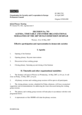 Human Dimension Seminar on Effective Participation and Representation in Democratic Societies, 16-18 May 2007: Agenda
