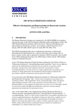 Human Dimension Seminar on Effective Participation and Representation in Democratic Societies, 16-18 May 2007: Annotated Agenda