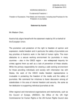 Statement by Austria on Freedom of Expression, Media Freedom, Safety of Journalists