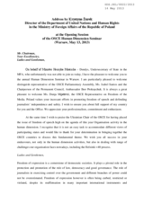 Address by Krystyna Zurek, Director of the Department of United Nations and Human Rights in the Ministry of Foreign Affairs of the Republic of Poland
