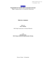 Address by Knut Vollebaek, OSCE High Commissioner on National Minorities