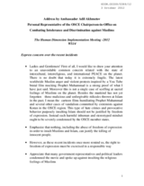 Address by Ambassador Adil Akhmetov, Personal Representative of the OSCE Chairperson-in-Office on Combating Intolerance and Discrimination against Muslims