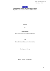 Address by Knut Vollebaek, OSCE High Commissioner on National Minorities