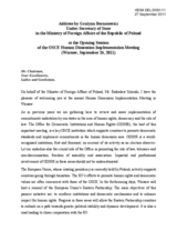 Address by Grazyna Bernatowicz, Under-Secretary of State in the Ministry of Foreign Affairs of the Republic of Poland at the Opening Session of the OSCE Human Dimension Implementation Meeting