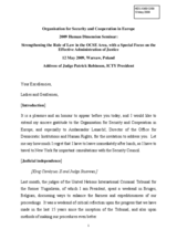 Human Dimension Seminar on Strengthening the Rule of Law: Address by Judge Patrick Robinson, President of the International Criminal Tribunal for the former Yugoslavia